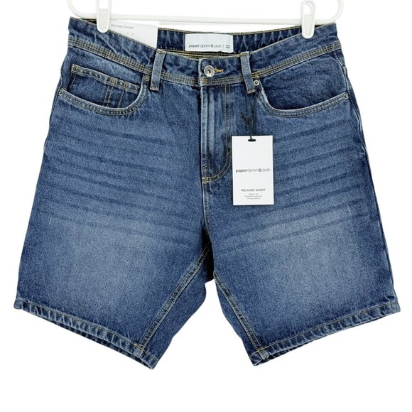 Paper Denim & Cloth Men's Cotton Relaxed Fit Vesta Blue Denim Shorts Size 32 NWT - Picture 1 of 12